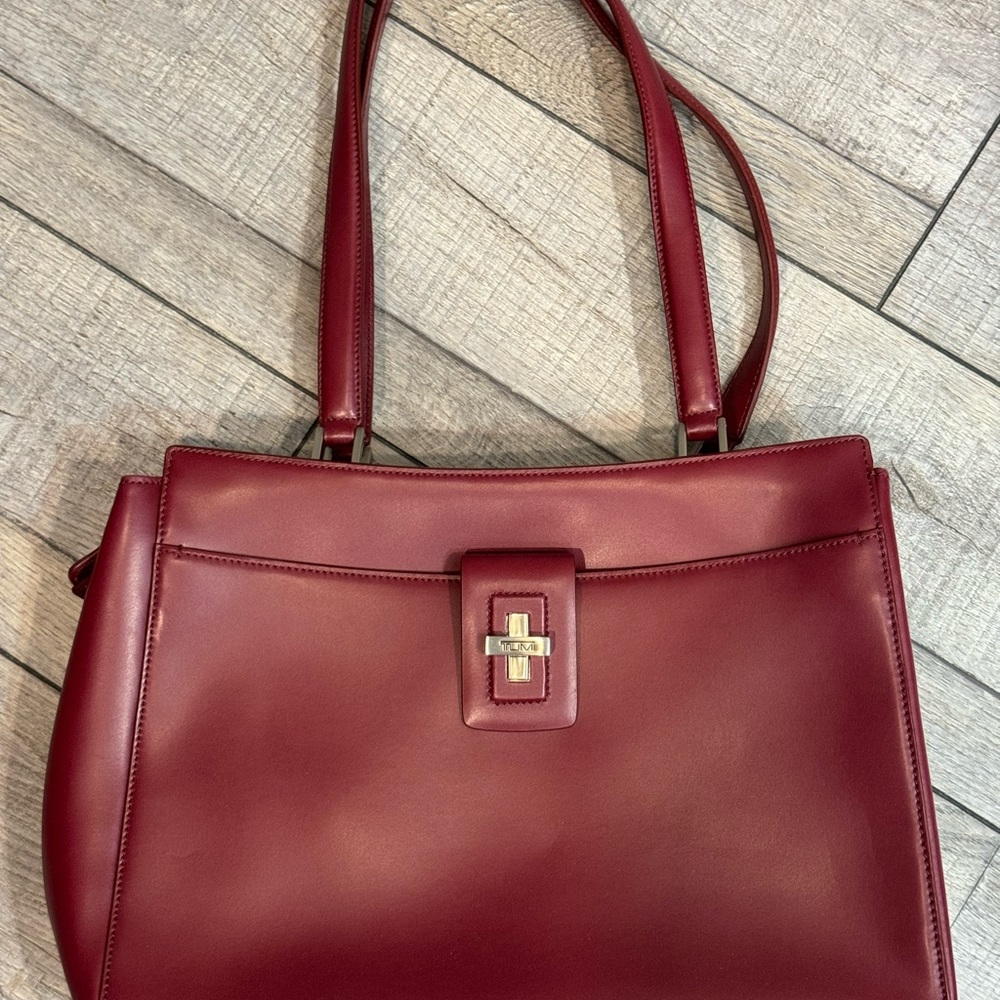Tumi Red Leather Tote Bag